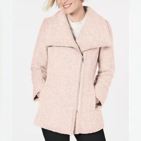 INC International Concepts Blush Cream Tweed Zip Front Moto Jacket Coat Size M - Picture 1 of 11